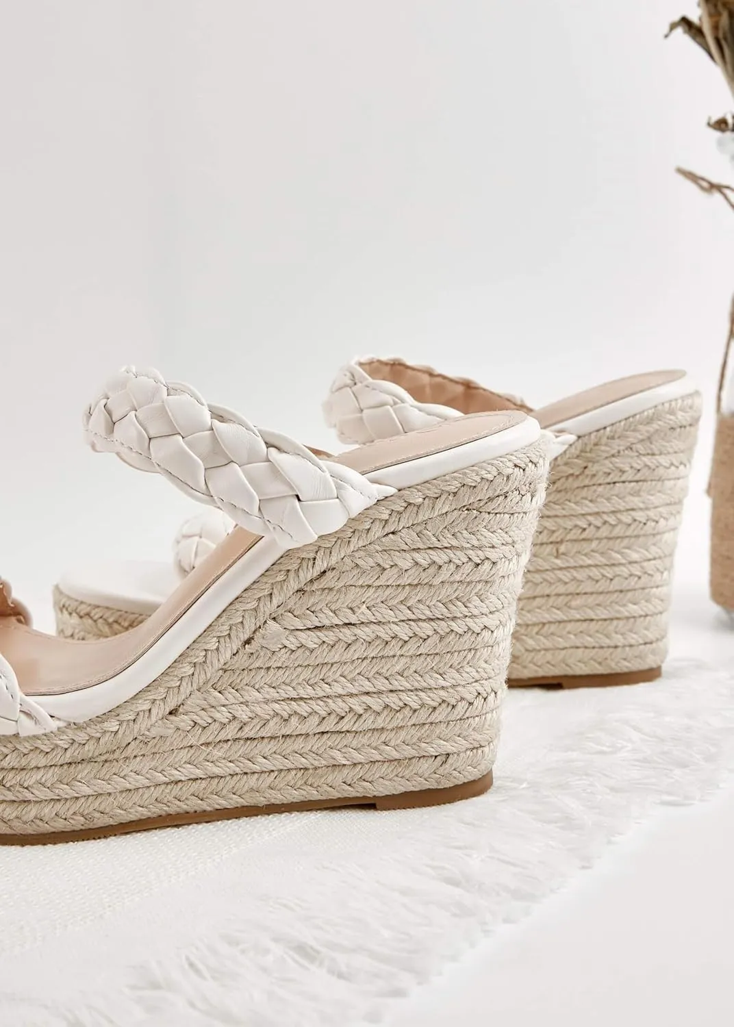 Coutgo Womens Wedge Platform Sandals Espadrilles Two Strap Woven Slip On Summer Cute Slide Sandals