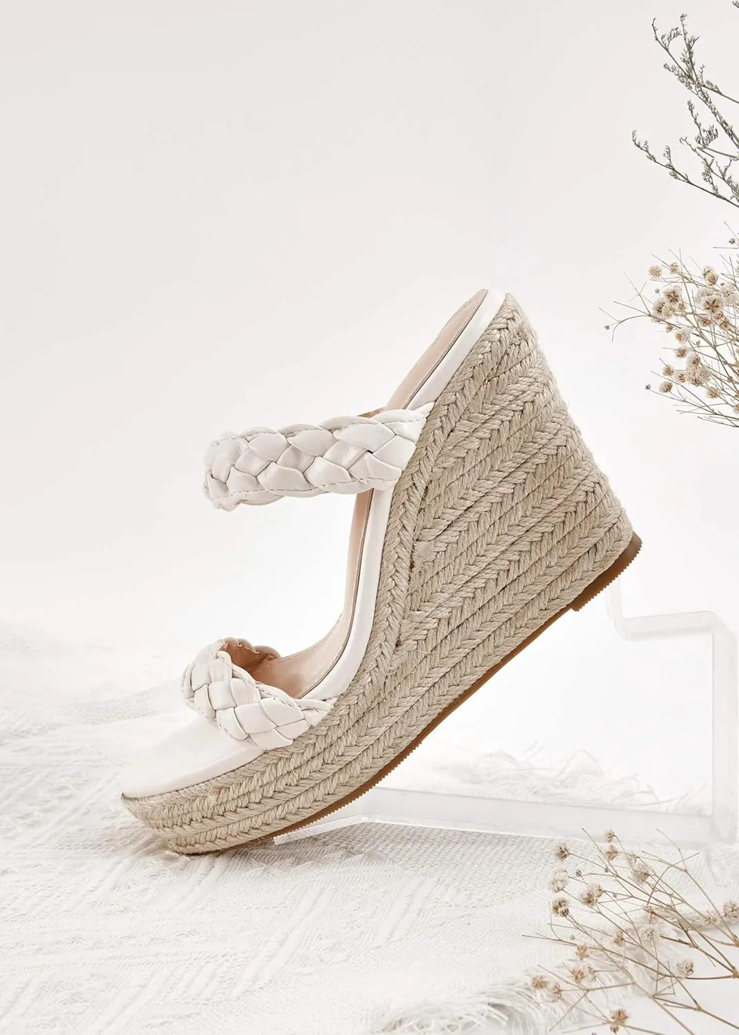 Coutgo Womens Wedge Platform Sandals Espadrilles Two Strap Woven Slip On Summer Cute Slide Sandals