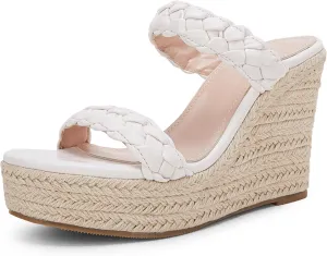 Coutgo Womens Wedge Platform Sandals Espadrilles Two Strap Woven Slip On Summer Cute Slide Sandals