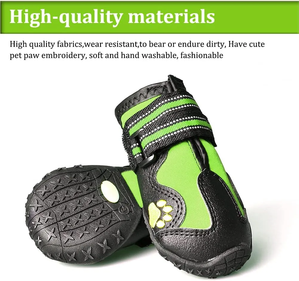 CovertSafe& Dog Boots for Dogs Non-Slip, Waterproof Dog Booties for Outdoor, Dog Shoes for Medium to Large Dogs 4Pcs with Rugged Sole Grey-Green