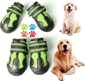CovertSafe& Dog Boots for Dogs Non-Slip, Waterproof Dog Booties for Outdoor, Dog Shoes for Medium to Large Dogs 4Pcs with Rugged Sole Grey-Green