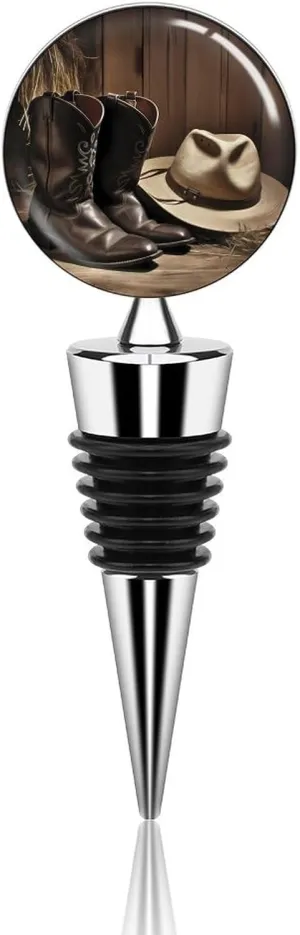 Cowboy Black Hat Western Boots Wine Stopper Zinc Alloy Wine Bottle Stoppers with Silicone Preserves Beverage Freshness, Leak-Proof And Reusable Bottle Corks for Champagne Beer