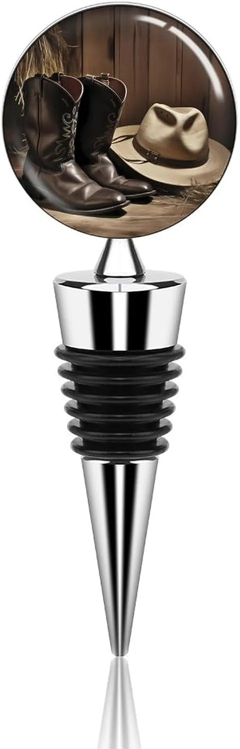 Cowboy Black Hat Western Boots Wine Stopper Zinc Alloy Wine Bottle Stoppers with Silicone Preserves Beverage Freshness, Leak-Proof And Reusable Bottle Corks for Champagne Beer