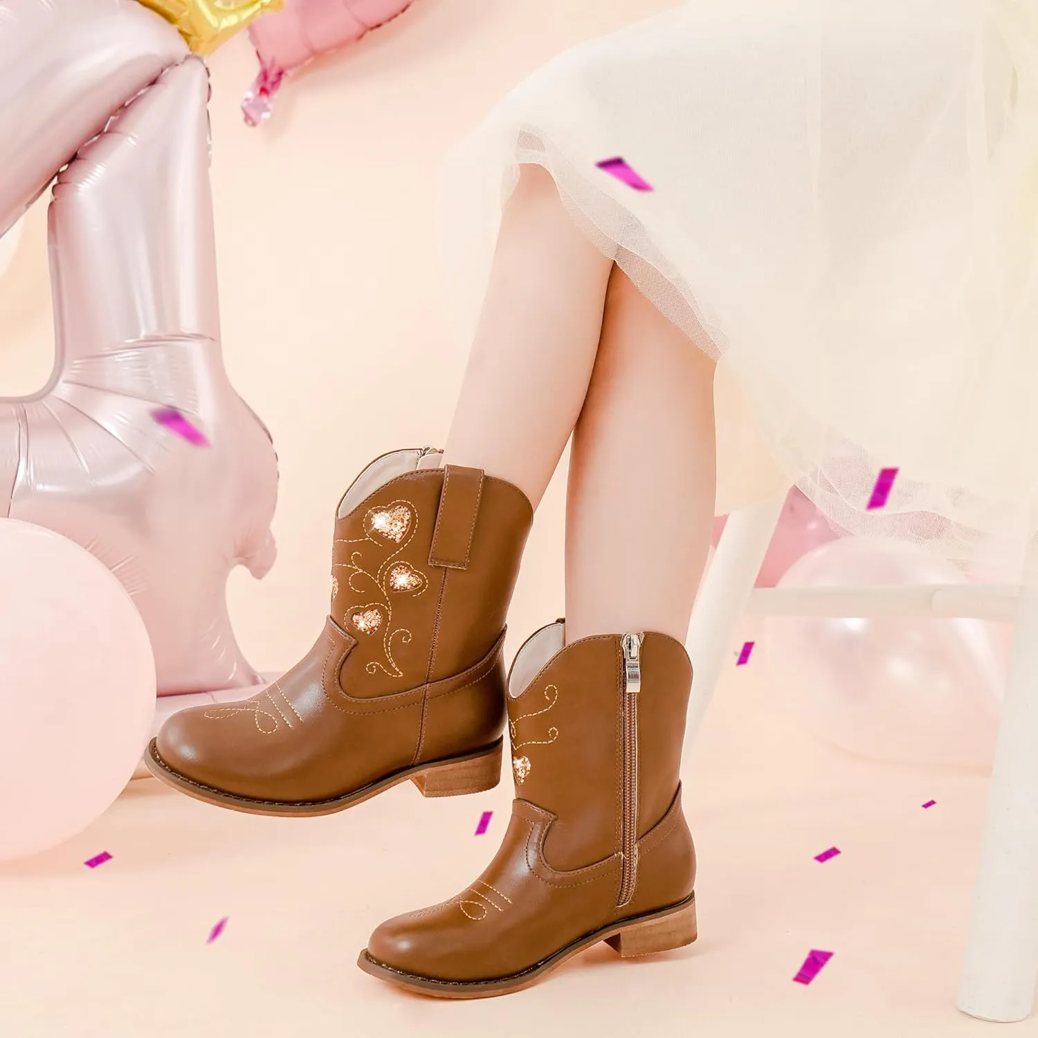 Cowboy Boots for Kids Western Little Girl Cowgirl Boots Toddler Horse Riding Ankle Boots Birthday Party