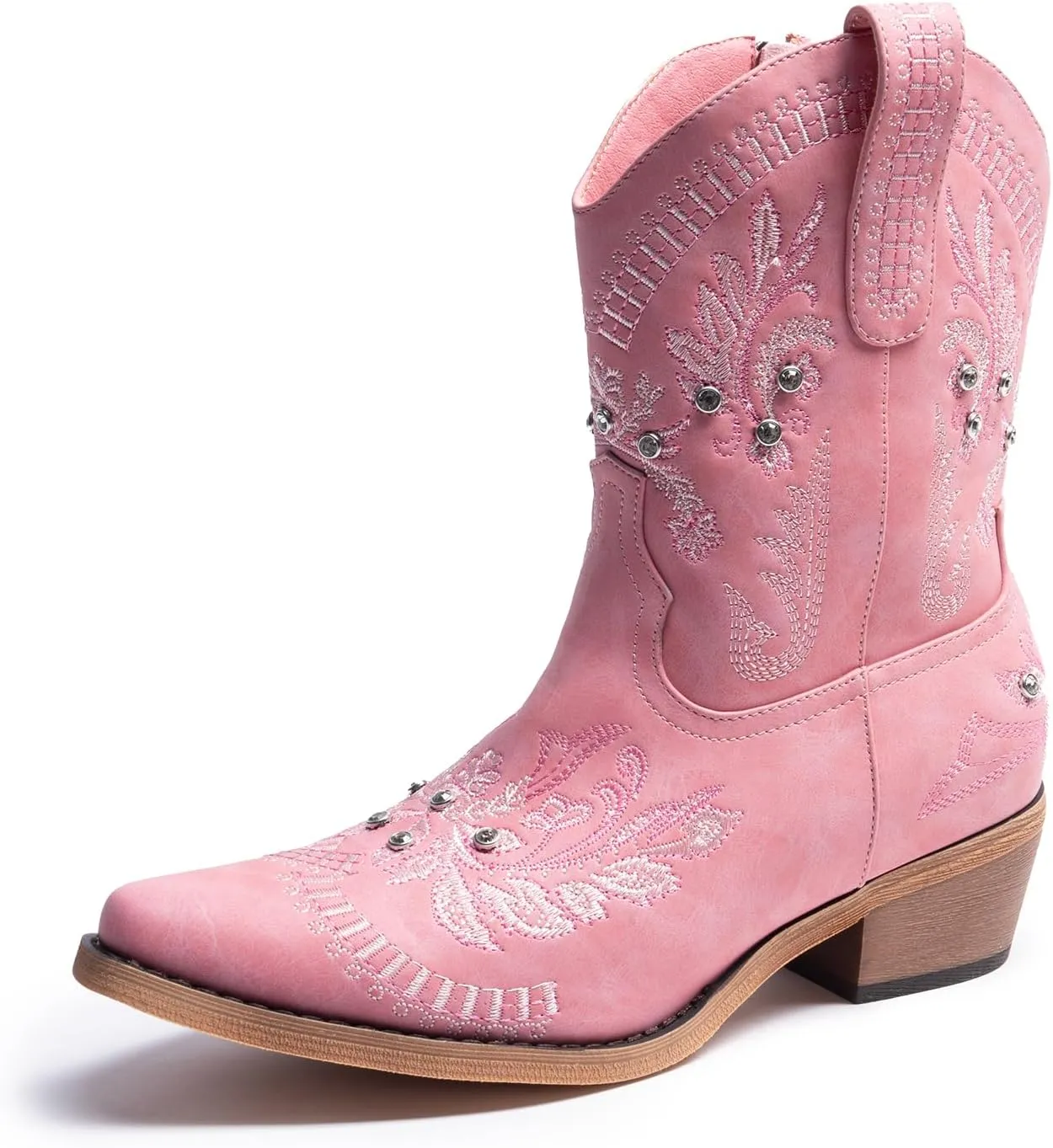 Cowboy Boots for Women, Cowgirl Boots with Sparkly Embroidered Rhinestones, Short Western Ankle Boots for Women with Side Zipper Pull On