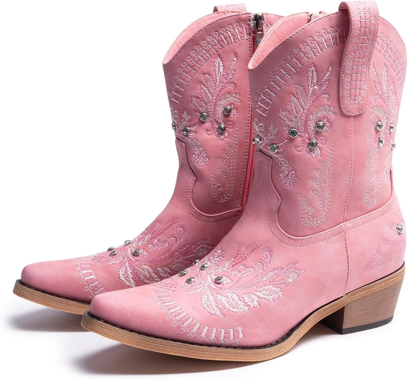 Cowboy Boots for Women, Cowgirl Boots with Sparkly Embroidered Rhinestones, Short Western Ankle Boots for Women with Side Zipper Pull On