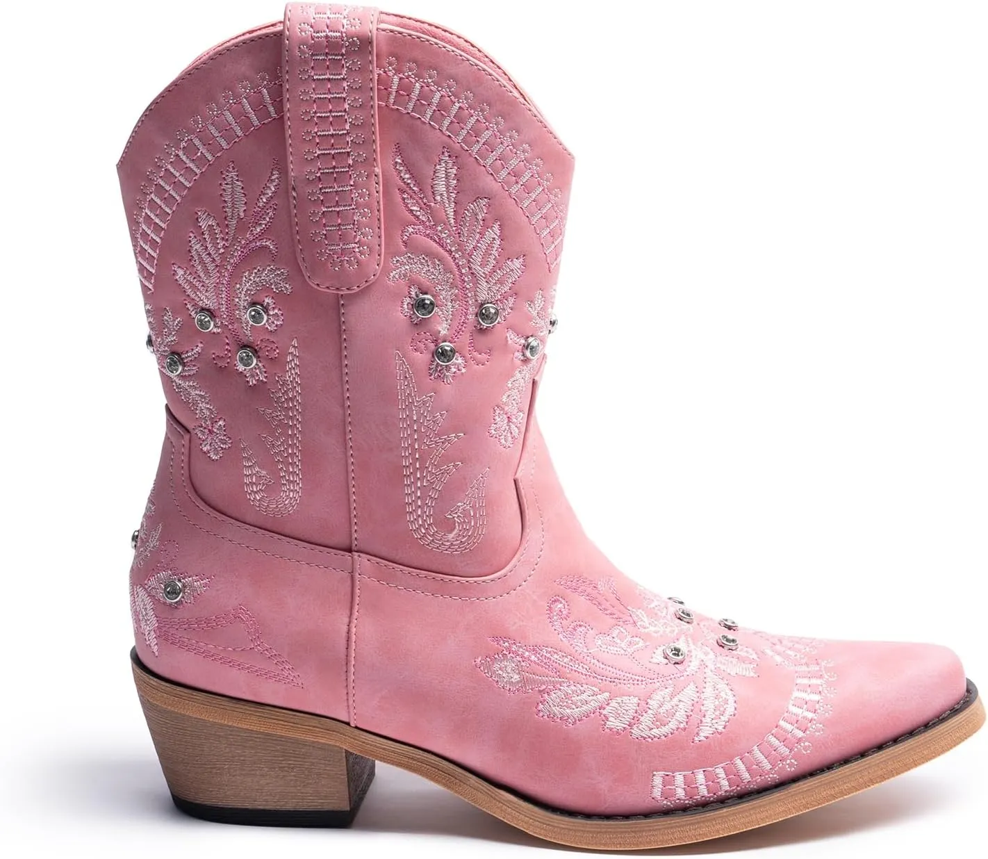 Cowboy Boots for Women, Cowgirl Boots with Sparkly Embroidered Rhinestones, Short Western Ankle Boots for Women with Side Zipper Pull On
