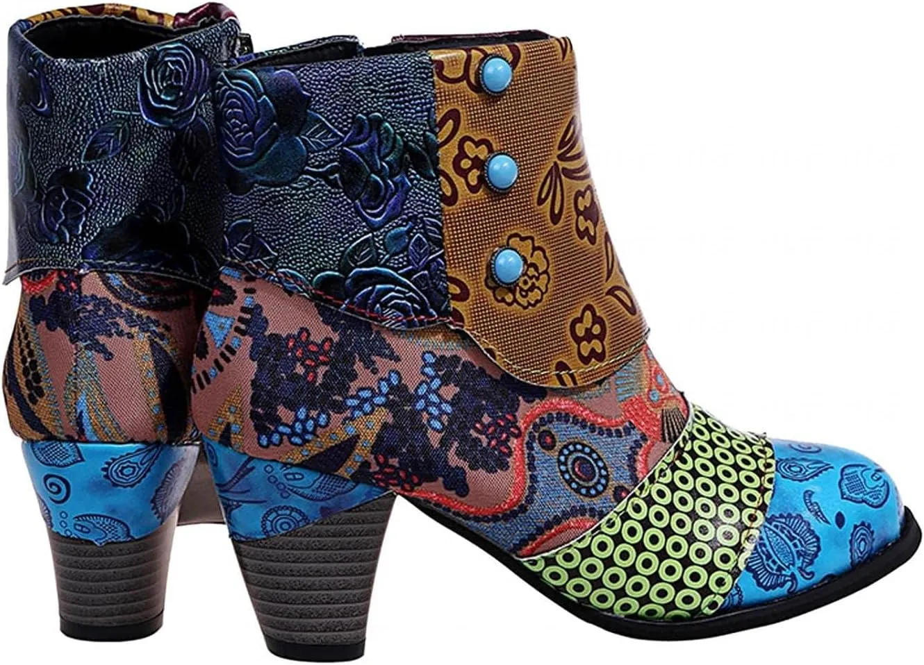 Cowboy Boots Woman 2024 Retro Lambskin High Heel Boots，Leather Round Toe Pump Ankle Booties Trendy Chunky High Heels Dress Short Boots for Ladies