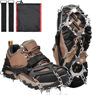 Crampons Ice Cleats Traction Snow Cleats for Shoes and Boots Men Women Anti Slip 19 Stainless Steel Snow Boots Spikes Safe Protect for Winter Walking Hiking Ice Fishing, Size L