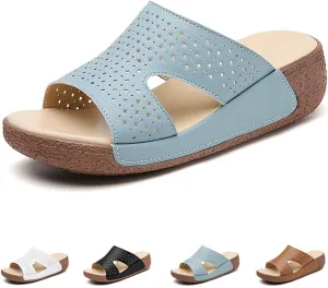 Cubicbee Women's Wedge Open Toe Orthopedic Sandals with Arch-Support,Hollow-Out Platform Slip-on Sandals,Summer Casual Non Slip Walking Beach Shoes