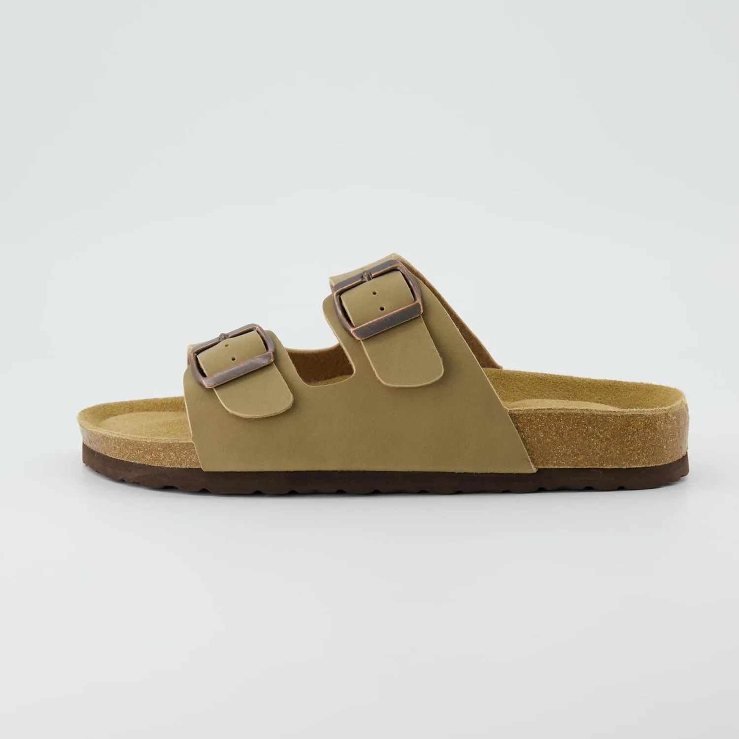 CUSHIONAIRE Lane Cork Footbed Sandals for Women – Comfortable Double Buckle Slip-On with Genuine Suede Footbed & Arch Support Slides for Women Footwear