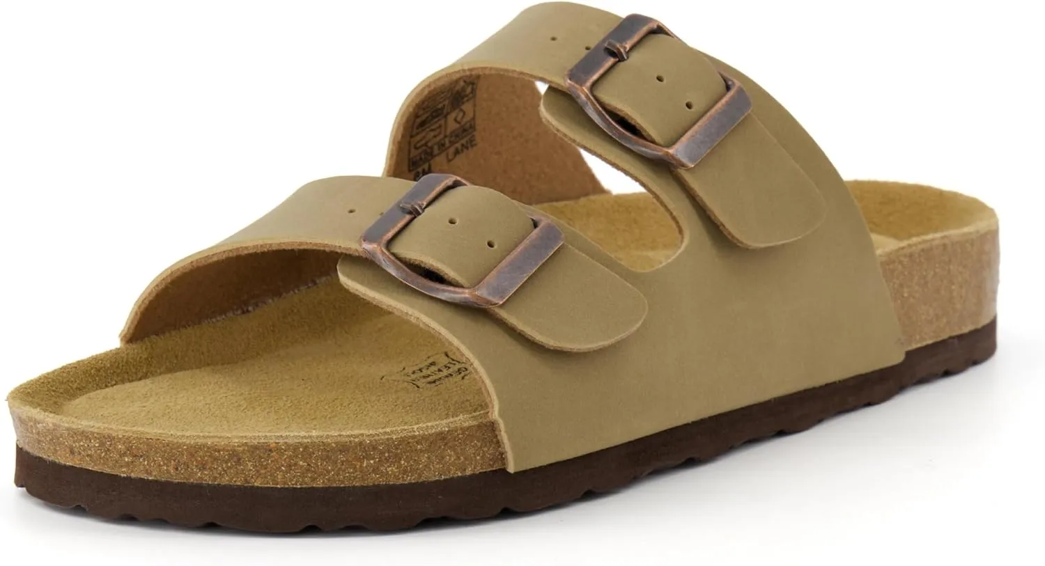 CUSHIONAIRE Lane Cork Footbed Sandals for Women – Comfortable Double Buckle Slip-On with Genuine Suede Footbed & Arch Support Slides for Women Footwear