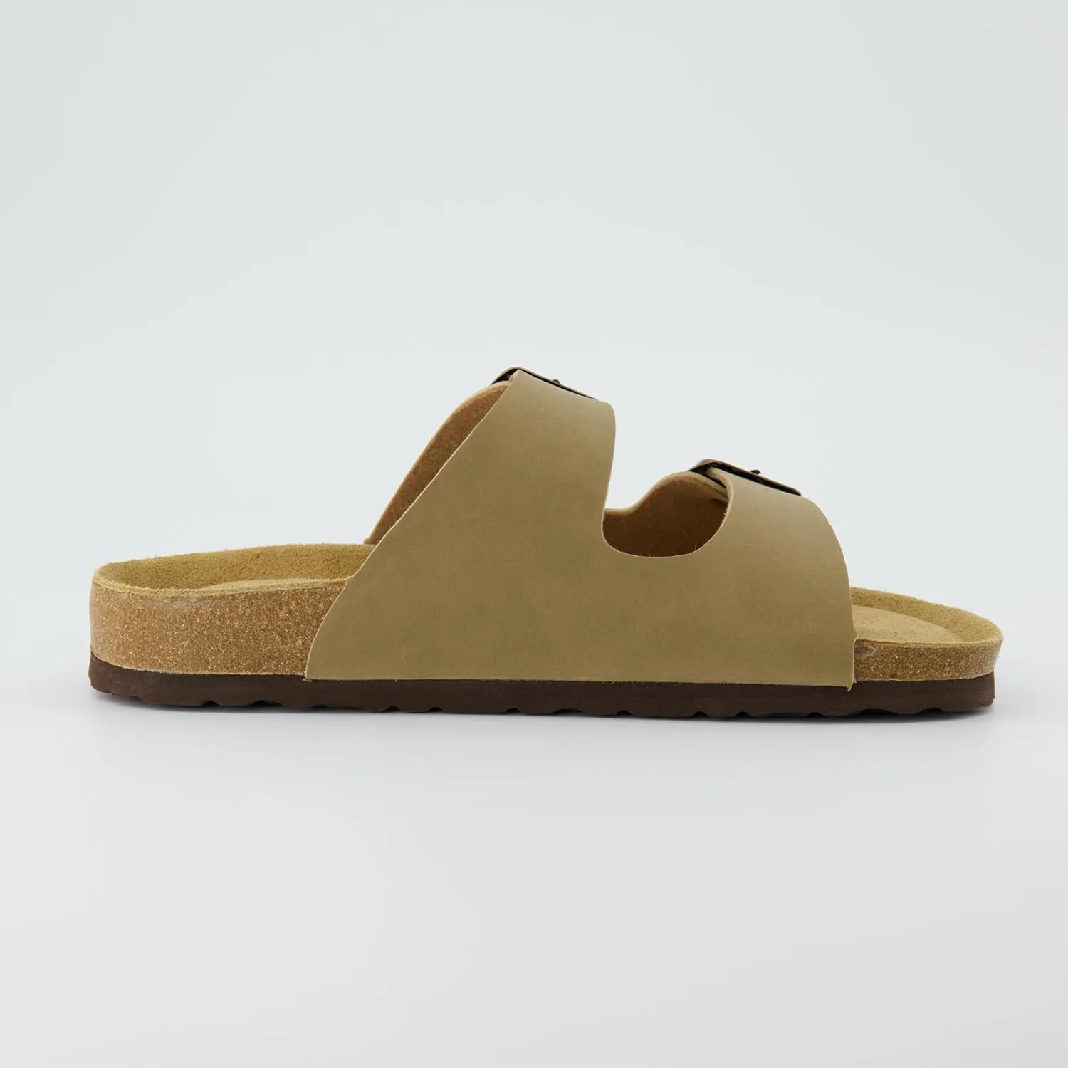 CUSHIONAIRE Lane Cork Footbed Sandals for Women – Comfortable Double Buckle Slip-On with Genuine Suede Footbed & Arch Support Slides for Women Footwear