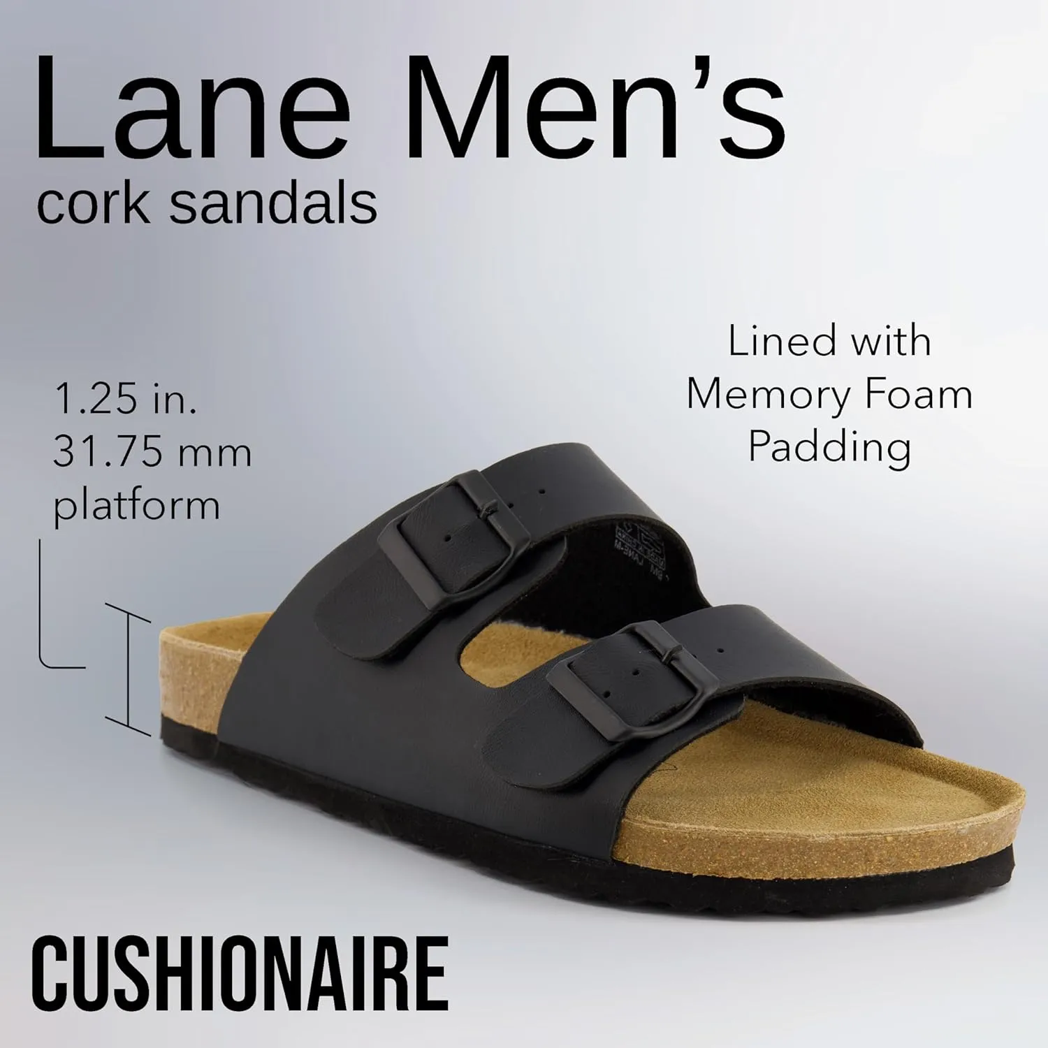 CUSHIONAIRE Men's Lane Cork Footbed Sandal with  Comfort, Arch Support, Adjustable Straps - Comfortable Slide Sandals for Walking, Casual Summer Footwear