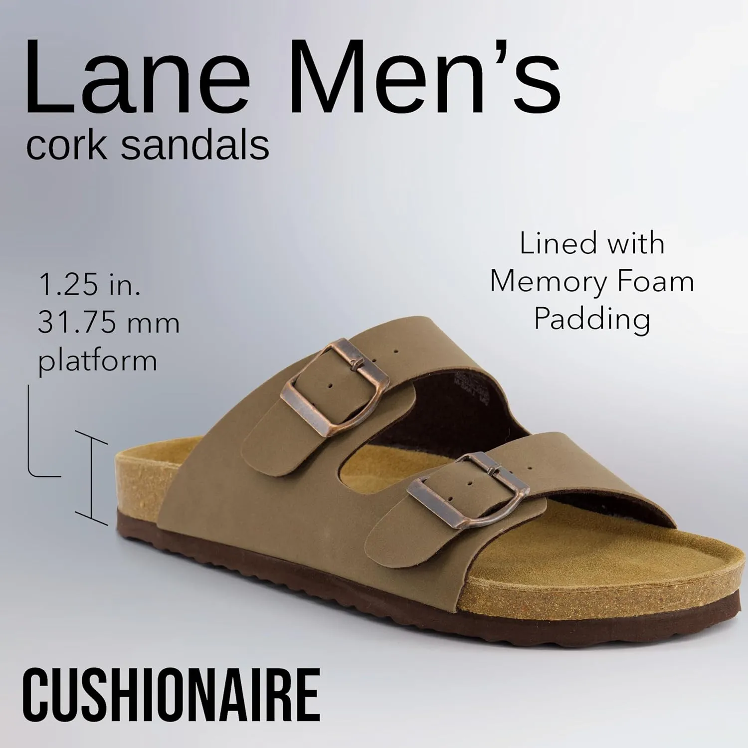CUSHIONAIRE Men's Lane Cork Footbed Sandal with  Comfort, Arch Support, Adjustable Straps - Comfortable Slide Sandals for Walking, Casual Summer Footwear