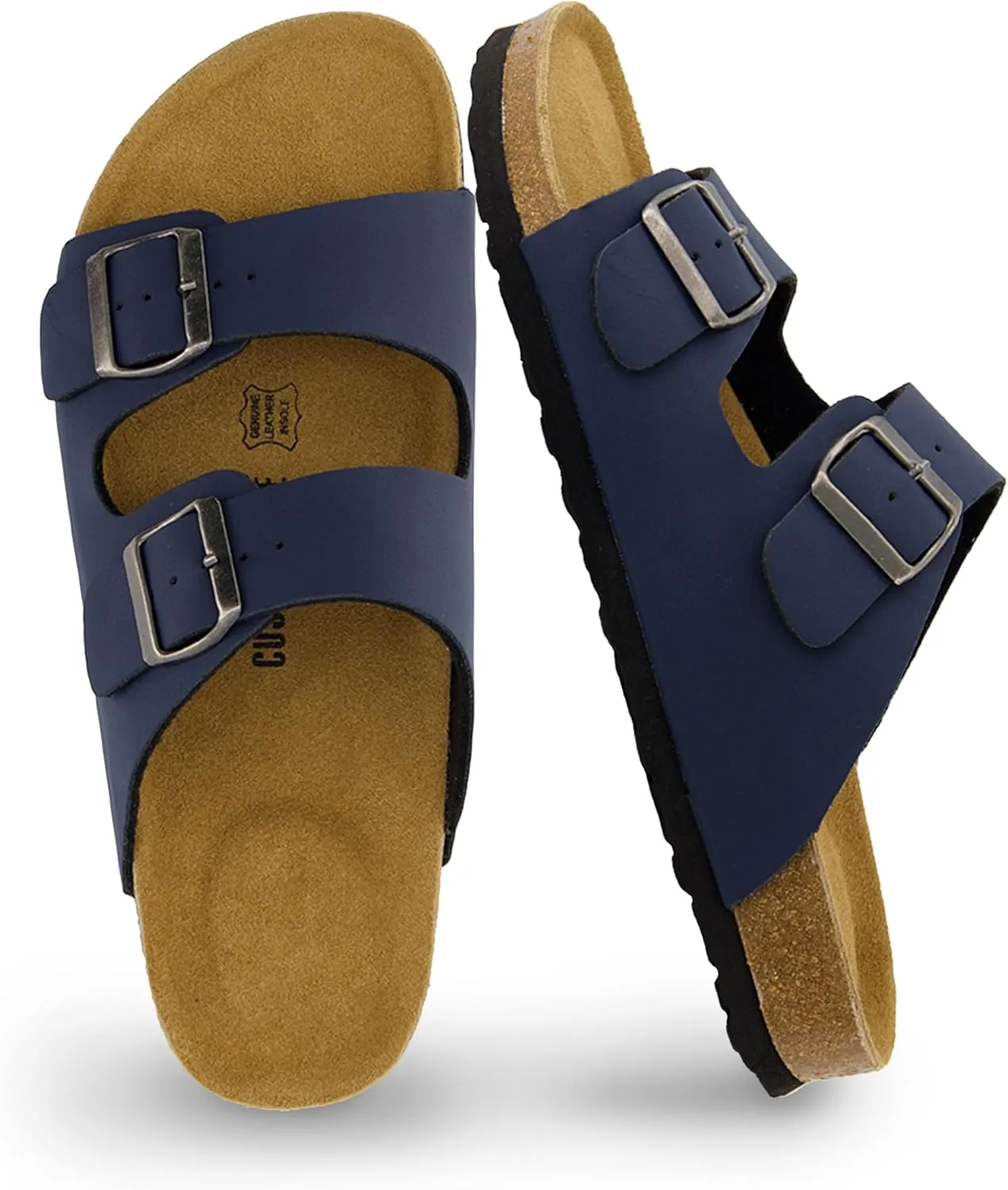 CUSHIONAIRE Men's Lane Cork Footbed Sandal with  Comfort, Arch Support, Adjustable Straps - Comfortable Slide Sandals for Walking, Casual Summer Footwear