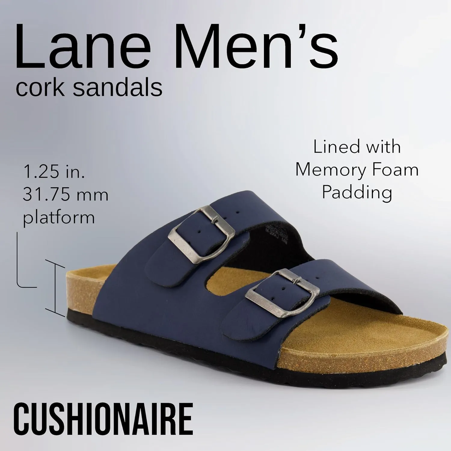CUSHIONAIRE Men's Lane Cork Footbed Sandal with  Comfort, Arch Support, Adjustable Straps - Comfortable Slide Sandals for Walking, Casual Summer Footwear