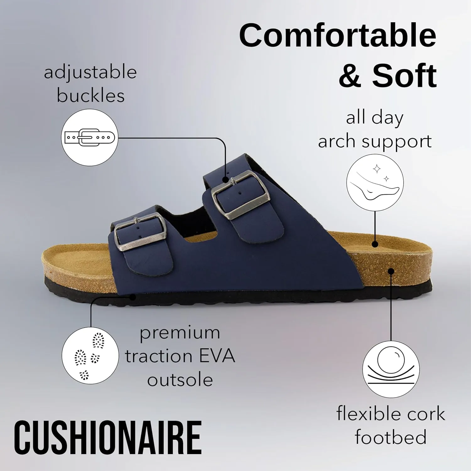 CUSHIONAIRE Men's Lane Cork Footbed Sandal with  Comfort, Arch Support, Adjustable Straps - Comfortable Slide Sandals for Walking, Casual Summer Footwear