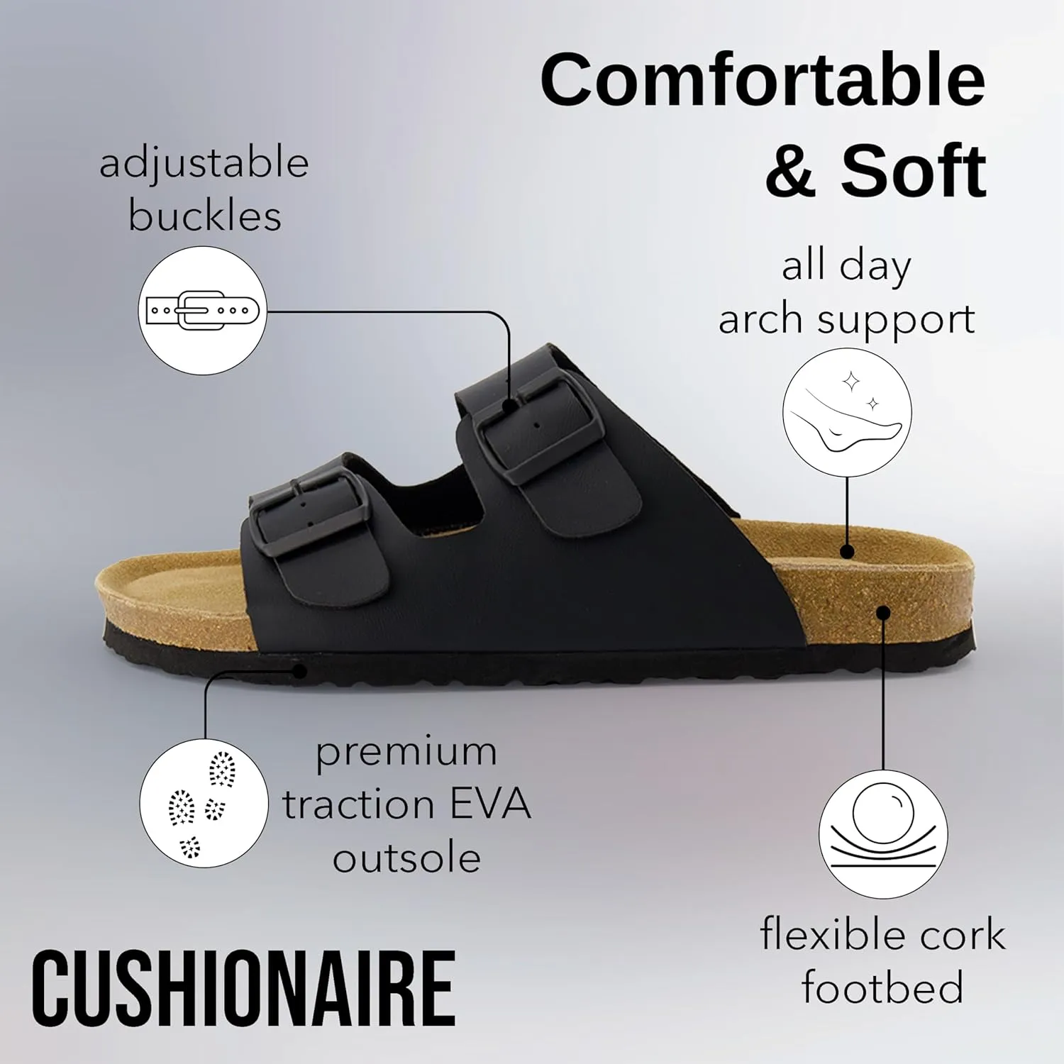 CUSHIONAIRE Men's Lane Cork Footbed Sandal with  Comfort, Arch Support, Adjustable Straps - Comfortable Slide Sandals for Walking, Casual Summer Footwear