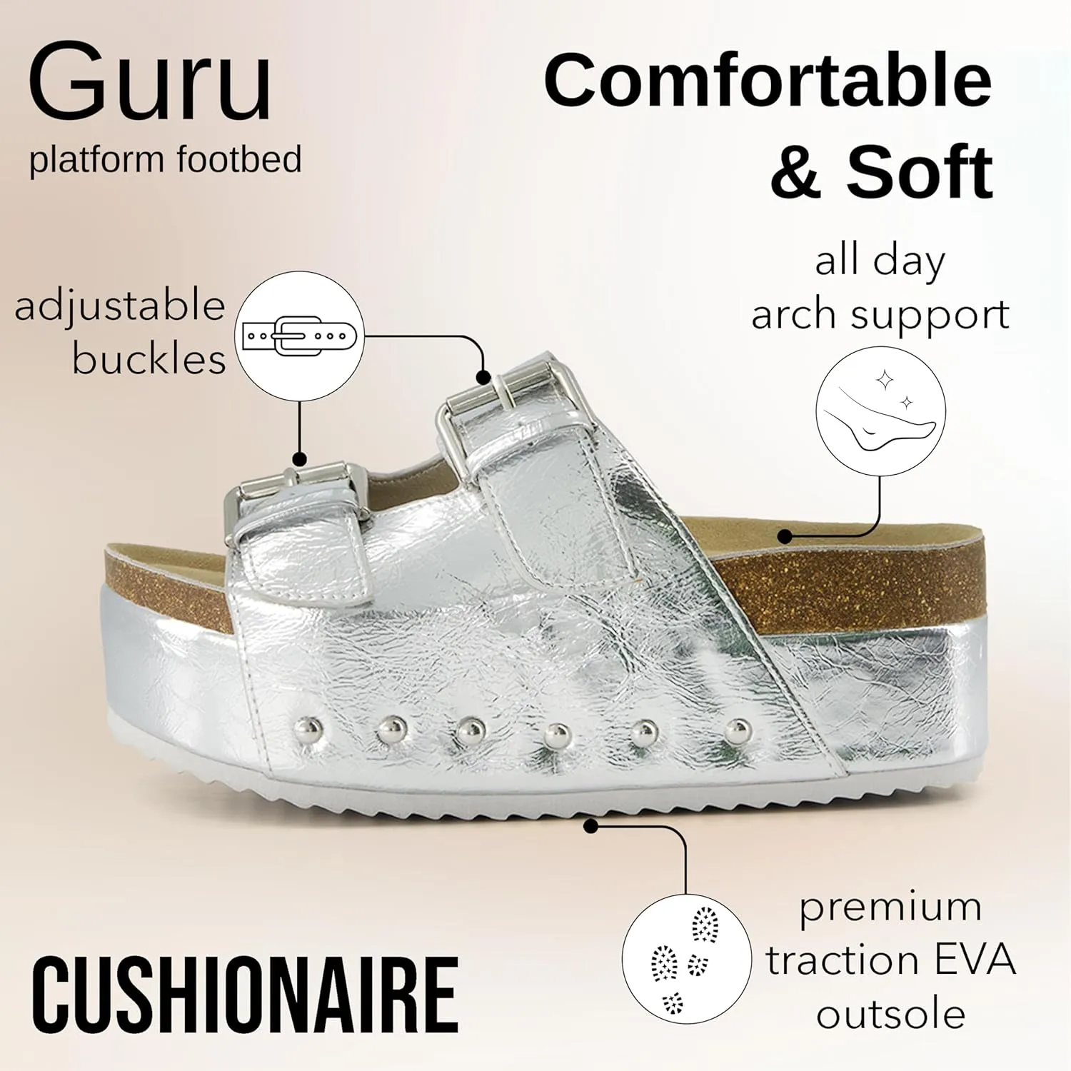 CUSHIONAIRE Women's Guru Genuine Leather footbed platform sandal with  Comfort, Wide Widths Available