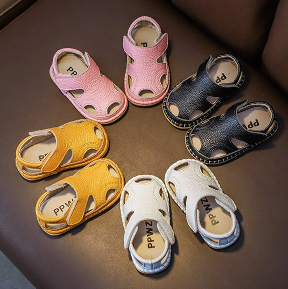 DADAWEN Baby Boys Girls Summer Lightweight Soft Sole Closed-Toe Outdoor Leather Athletic Sandals