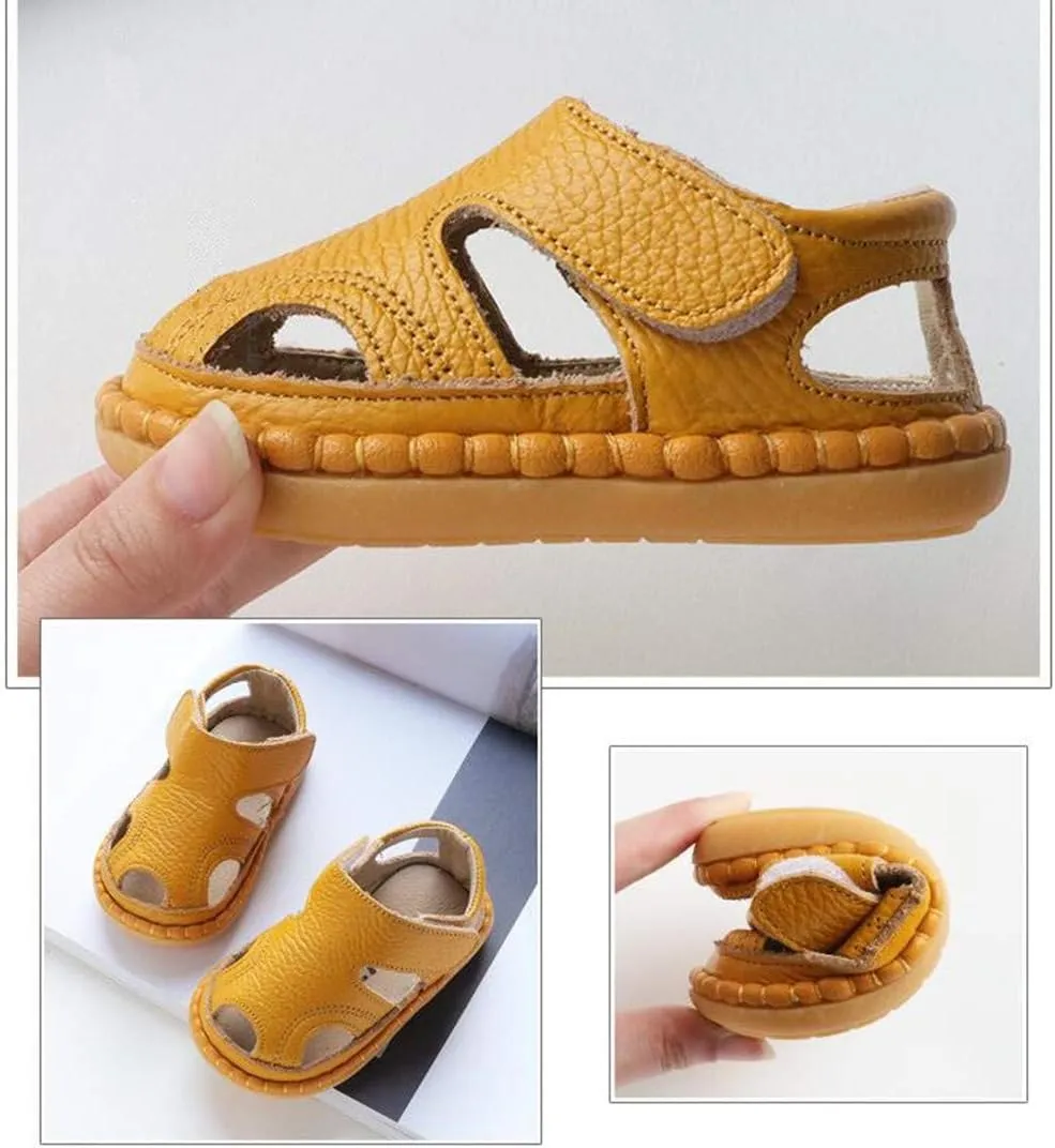 DADAWEN Baby Boys Girls Summer Lightweight Soft Sole Closed-Toe Outdoor Leather Athletic Sandals