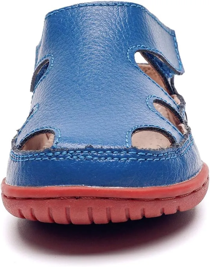 DADAWEN Boy's Girl's Leather Soft Closed Toe Outdoor Beach Summer Sport Sandals Water Shoes (Toddler/Little Kid/Big Kid)