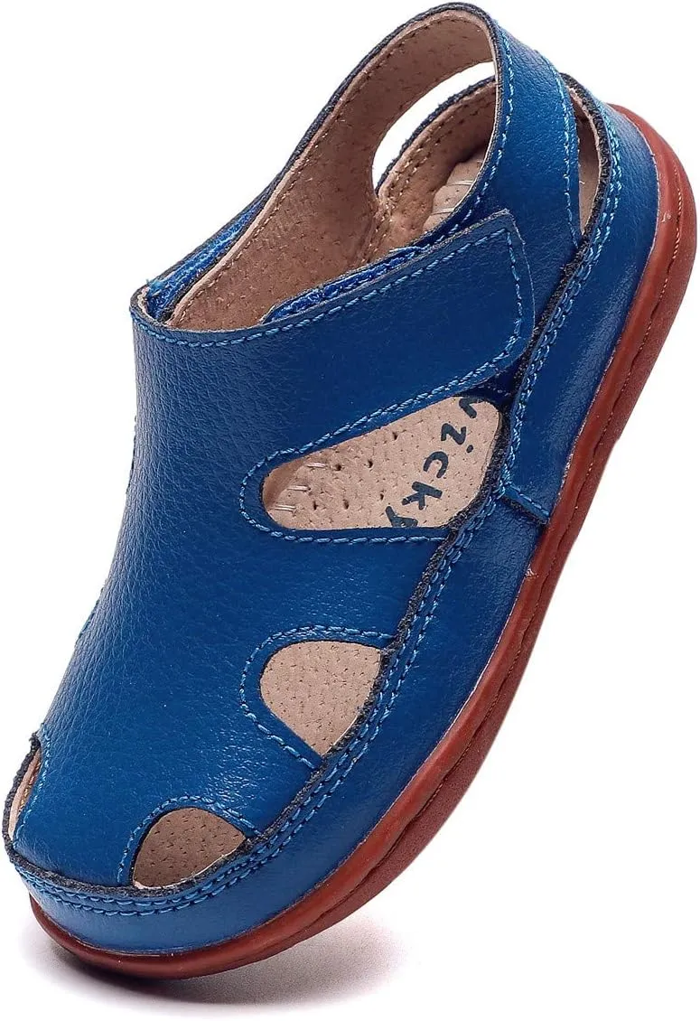 DADAWEN Boy's Girl's Leather Soft Closed Toe Outdoor Beach Summer Sport Sandals Water Shoes (Toddler/Little Kid/Big Kid)