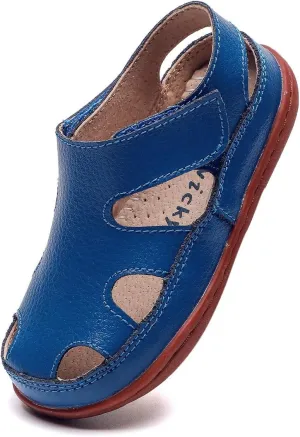 DADAWEN Boy's Girl's Leather Soft Closed Toe Outdoor Beach Summer Sport Sandals Water Shoes (Toddler/Little Kid/Big Kid)