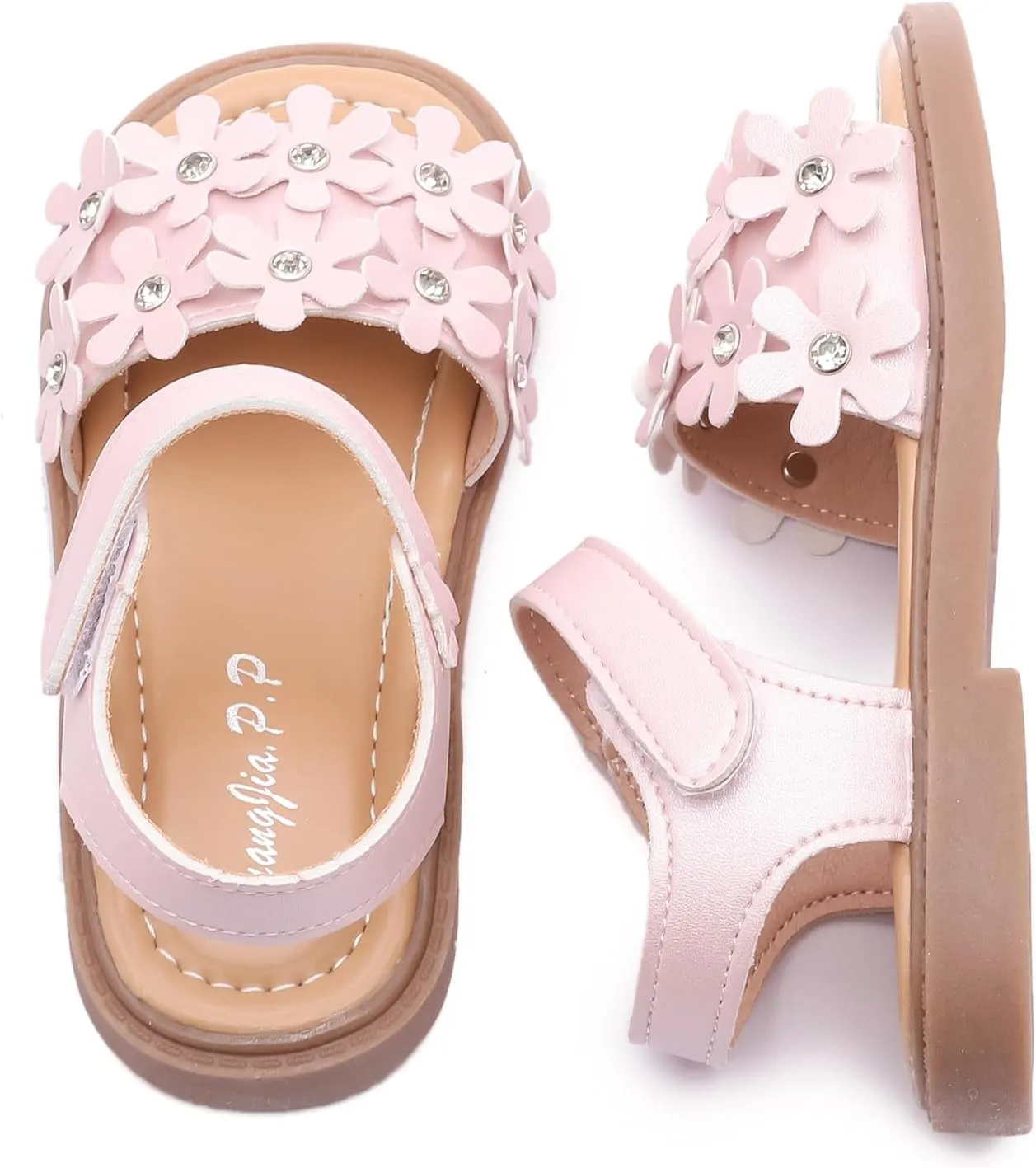 DADAWEN Girl's Summer Beach Water Sandals Soft Sole T-Strap Flat Sandal (Toddler/Little Kid)