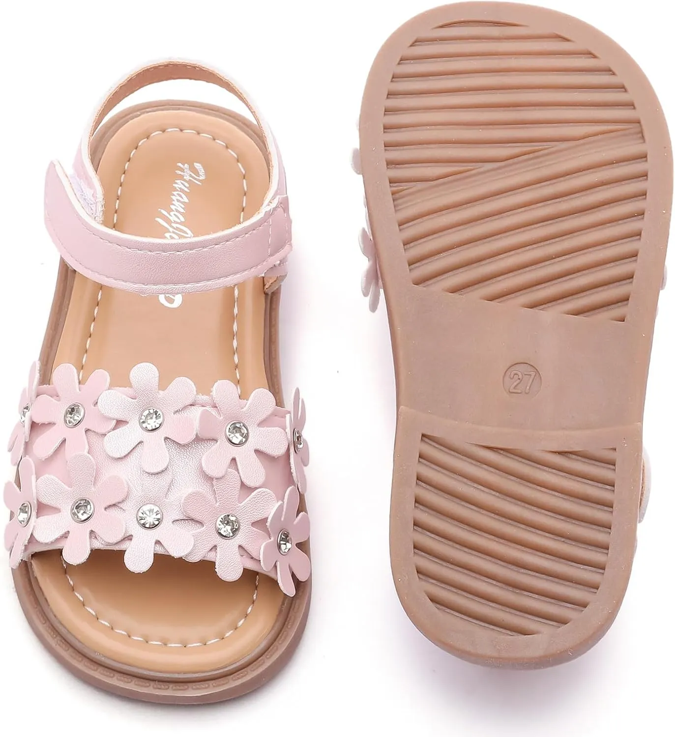 DADAWEN Girl's Summer Beach Water Sandals Soft Sole T-Strap Flat Sandal (Toddler/Little Kid)