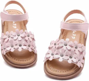 DADAWEN Girl's Summer Beach Water Sandals Soft Sole T-Strap Flat Sandal (Toddler/Little Kid)