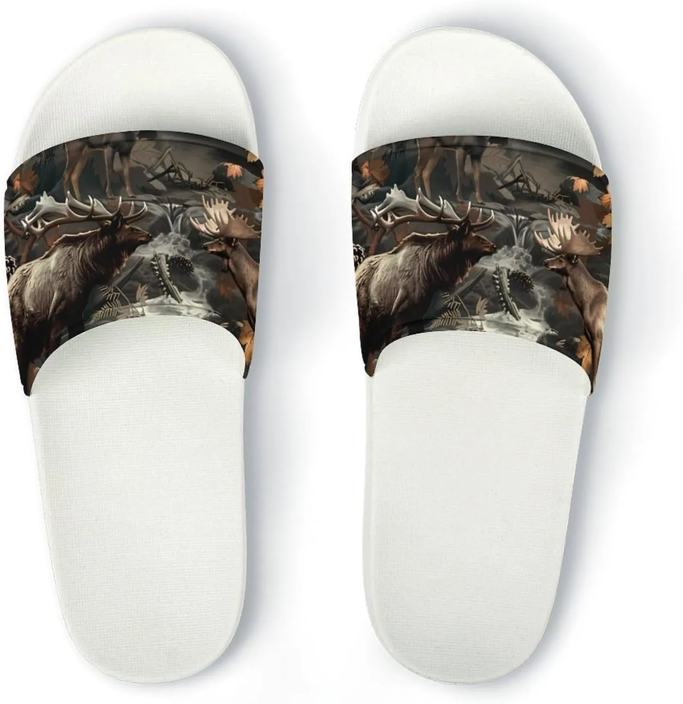 Deer Hunting Camouflage Bear Home Slipper PVC Shower Slipper Non-Slip Open Toe Slipper Soft Sole Pool Sandals for Men Women