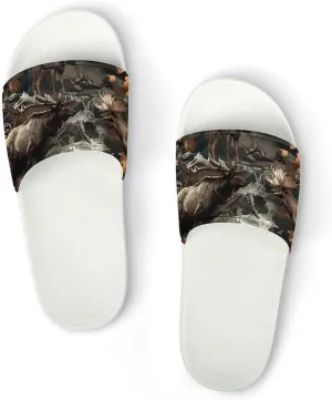 Deer Hunting Camouflage Bear Home Slipper PVC Shower Slipper Non-Slip Open Toe Slipper Soft Sole Pool Sandals for Men Women
