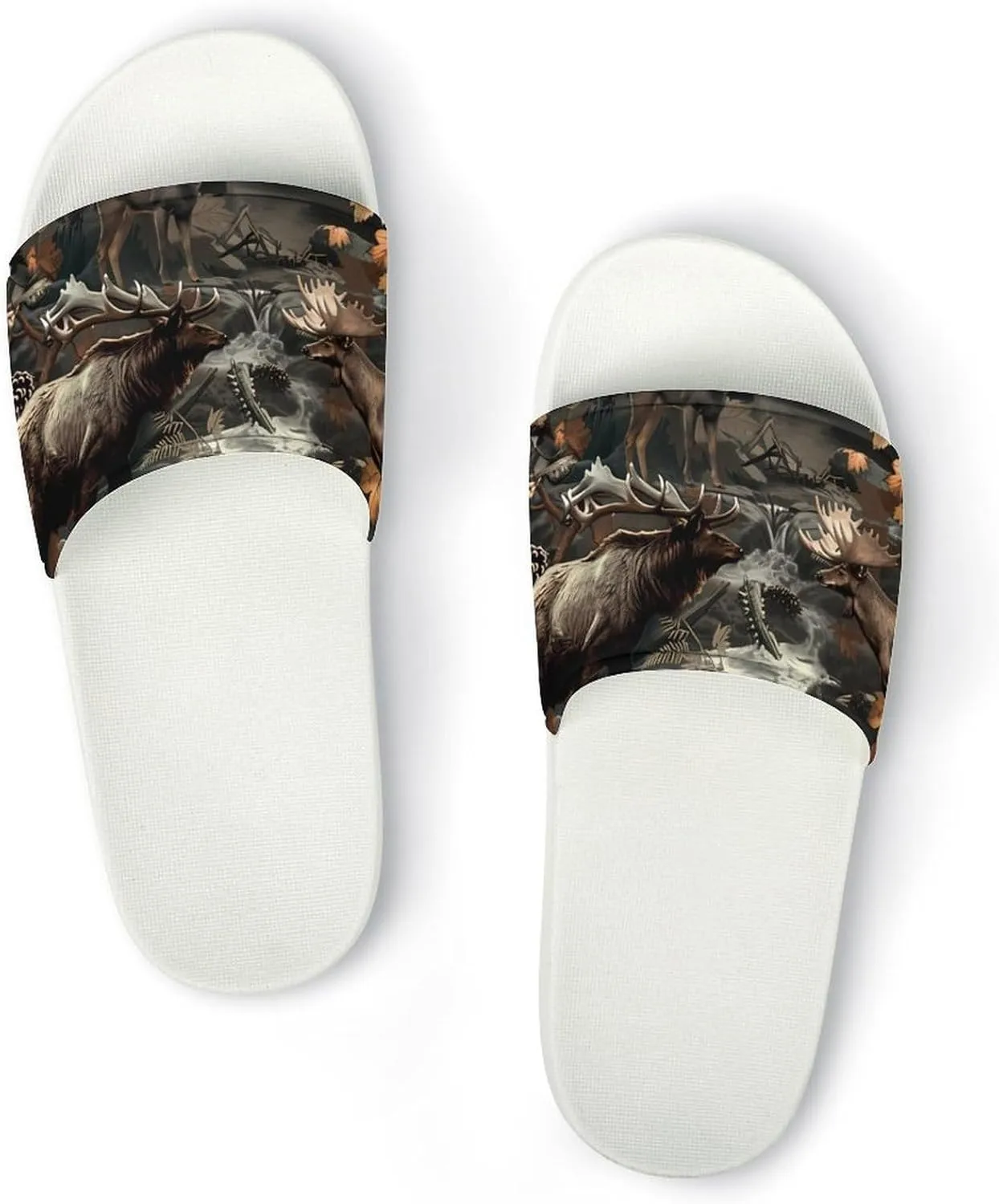 Deer Hunting Camouflage Bear Home Slipper PVC Shower Slipper Non-Slip Open Toe Slipper Soft Sole Pool Sandals for Men Women
