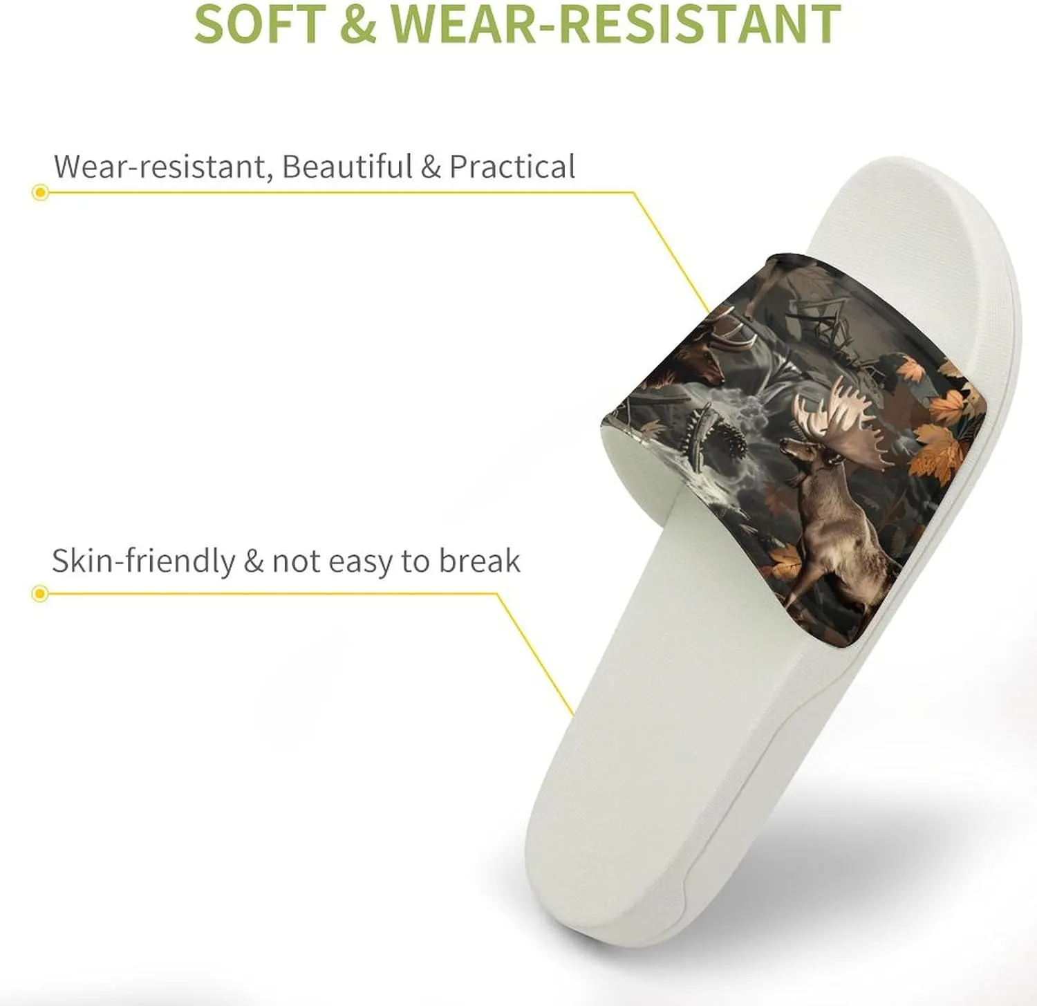 Deer Hunting Camouflage Bear Home Slipper PVC Shower Slipper Non-Slip Open Toe Slipper Soft Sole Pool Sandals for Men Women
