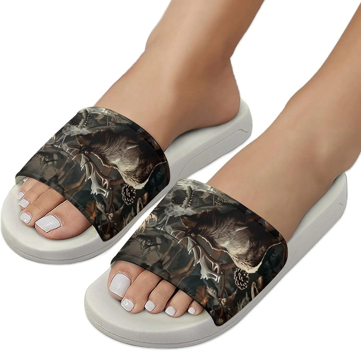 Deer Hunting Camouflage Bear Home Slipper PVC Shower Slipper Non-Slip Open Toe Slipper Soft Sole Pool Sandals for Men Women