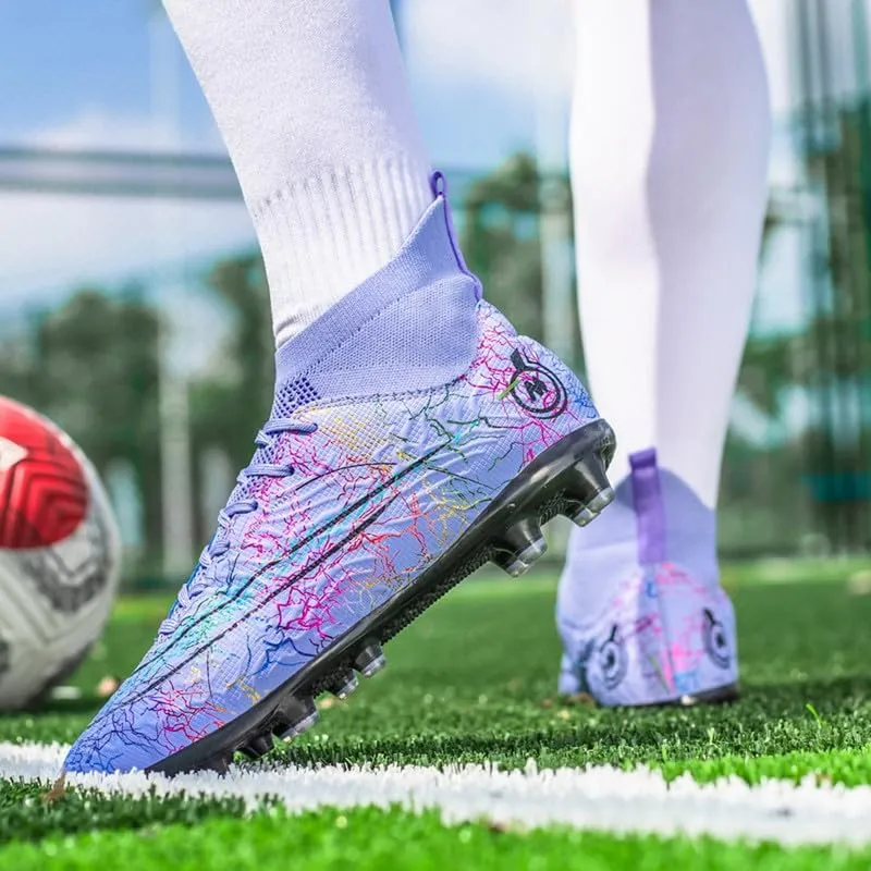 DHOVOR Womens Soccer Cleats Youth High-Top Football Cleats Anti Slip Athletics Football Trainers Outdoor Soccer Shoes