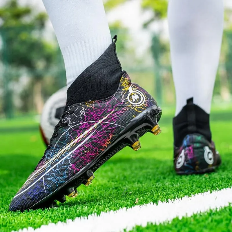 DHOVOR Womens Soccer Cleats Youth High-Top Football Cleats Anti Slip Athletics Football Trainers Outdoor Soccer Shoes