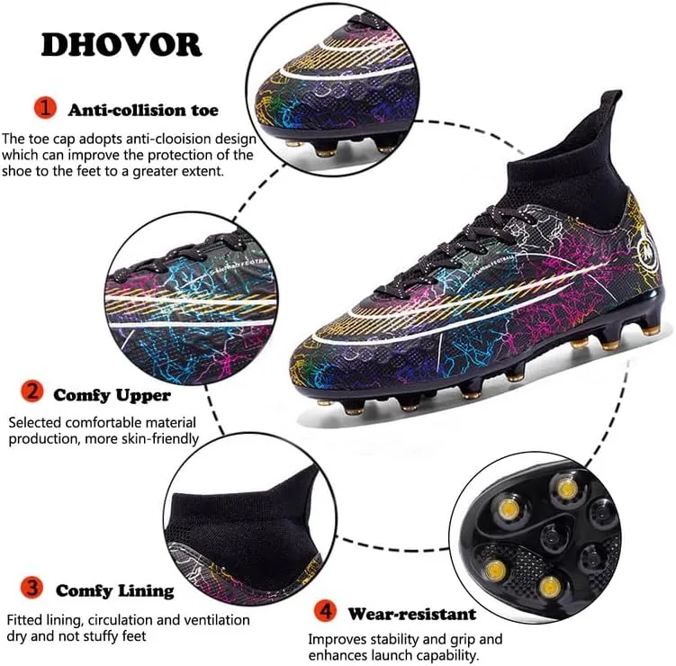 DHOVOR Womens Soccer Cleats Youth High-Top Football Cleats Anti Slip Athletics Football Trainers Outdoor Soccer Shoes