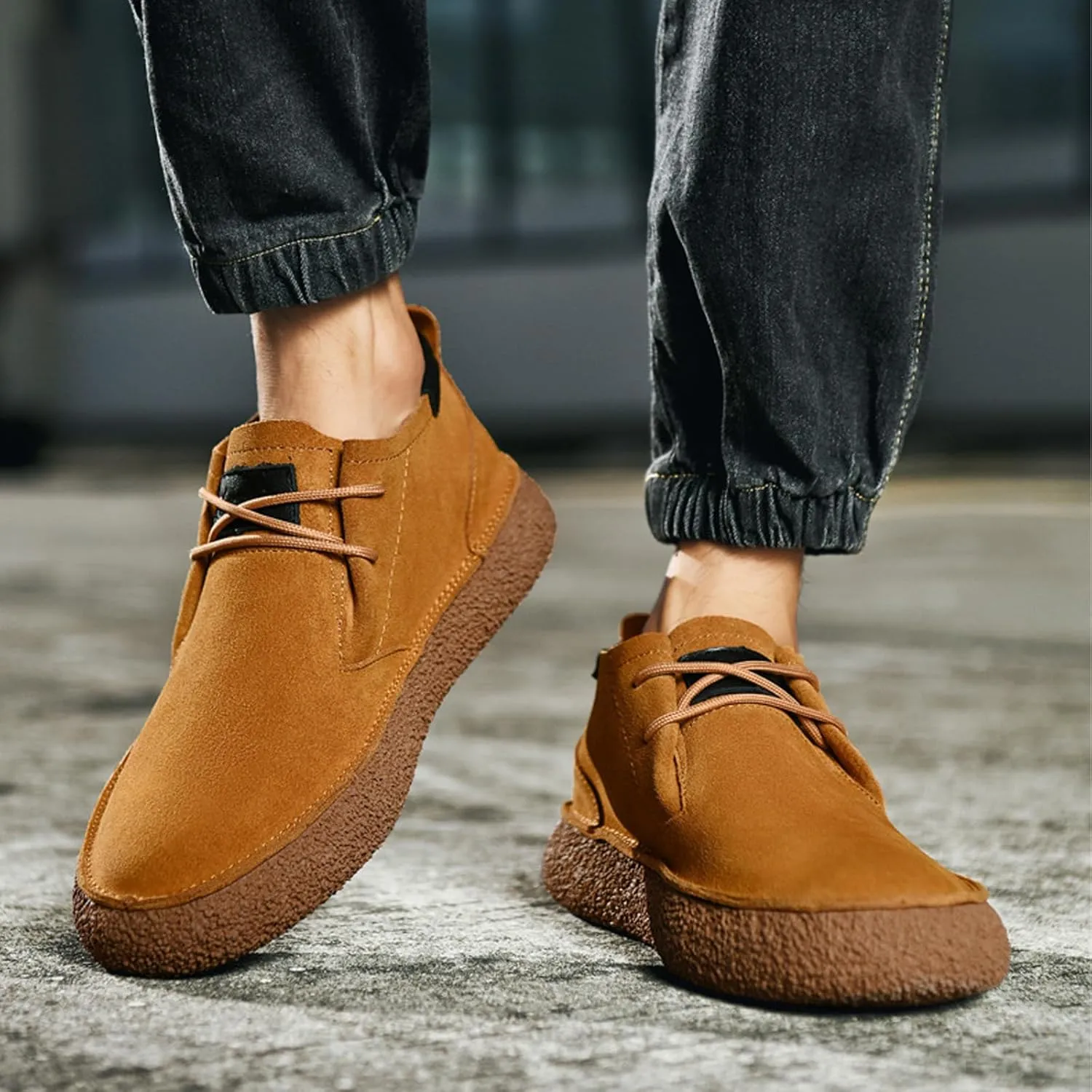 DirraBra Men's Suede Lace Up Desert Chukka Boots Fashion Casual Round Toe Platform Deck Boots Fashion Comfort High-Top Waterproof Hiking Work Boots