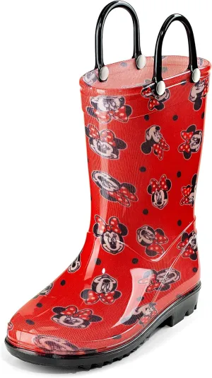Disney Minnie Mouse Girls' Waterproof PVC Rain Boots with Easy-On Handles – Toddler & Little Kid Sizes