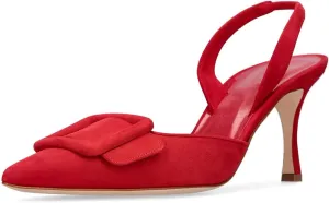 Divanne Slingback Pumps, Women's Pointed Toe Stiletto Pumps Buckle High Heeled Sandals Office Lady Casual Party Wedding Shoes