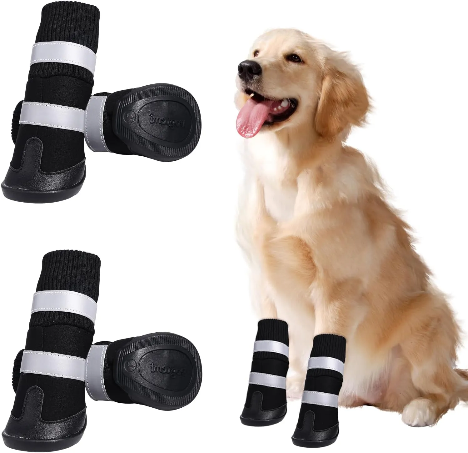 Dog Boots for Outdoor and Indoor(4 PCs), Anti-Slip Fleece Warm Snow Dog Shoes for Winter, Soft High Elasticity Knitted Dog Socks, Dog Paw Protector for Medium Large Dogs