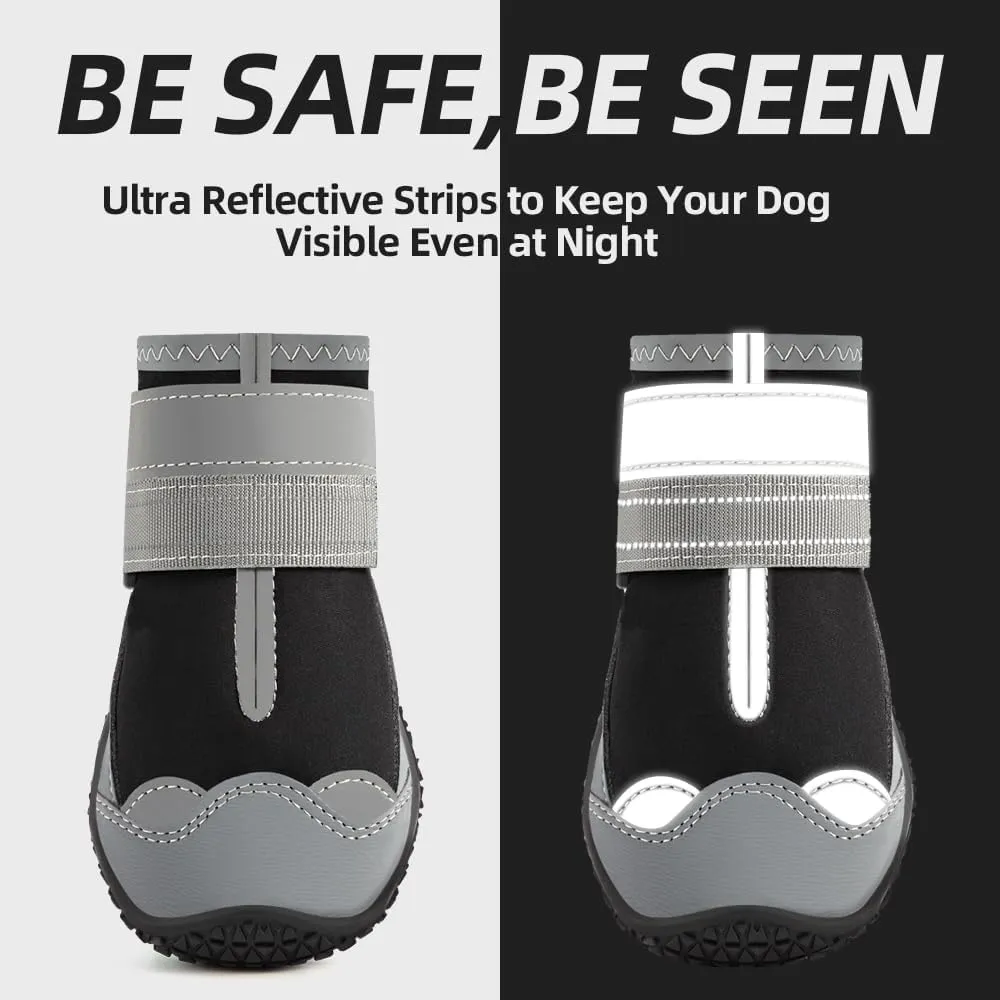Dog Shoes for Large Dogs, Medium Dog Boots & Paw Protectors for Hardwood Floors, Outdoor Dog Booties for Hot Pavement Winter Snow Hiking, Waterproof Dog Shoes with Reflective Strips Size 8