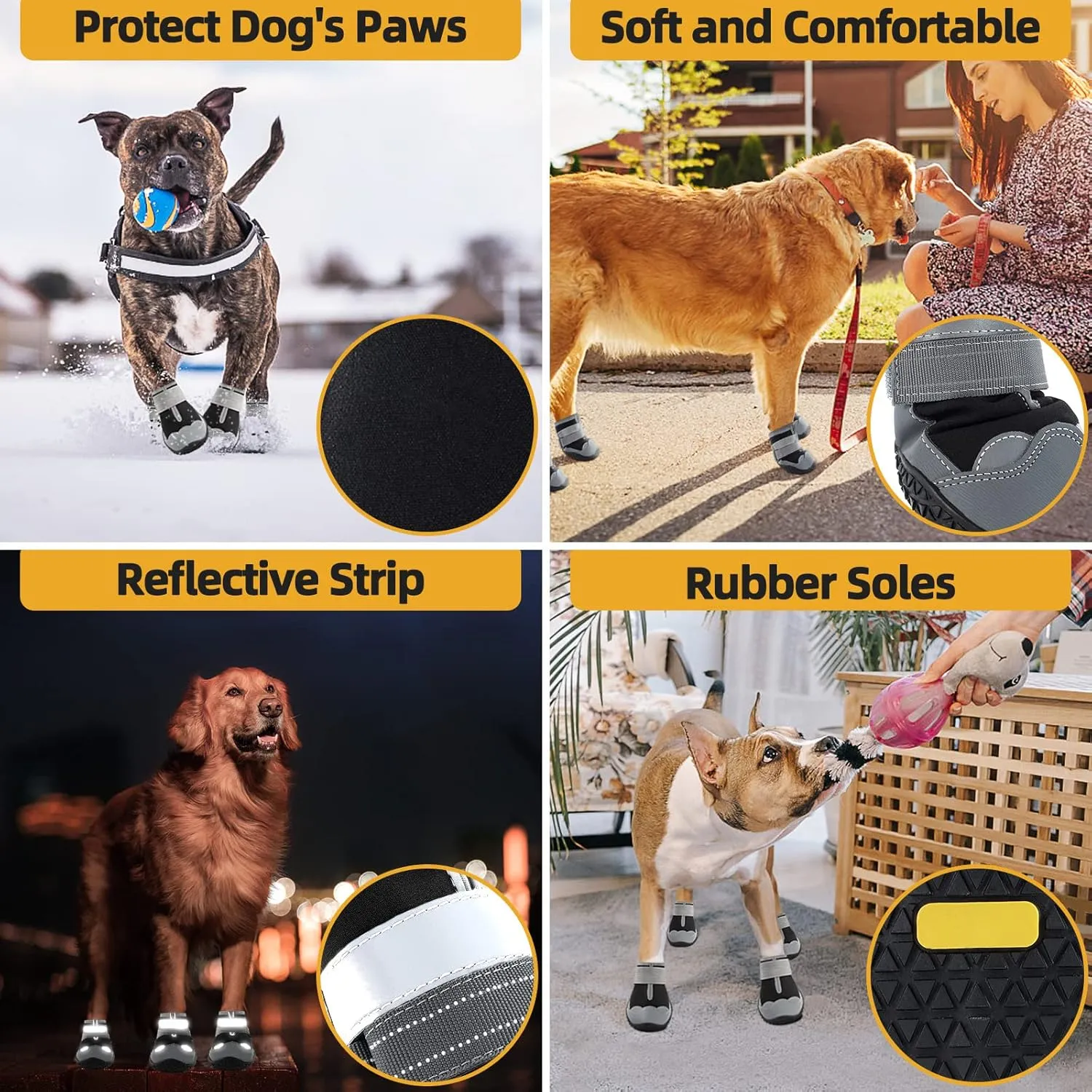 Dog Shoes for Large Dogs, Medium Dog Boots & Paw Protectors for Hardwood Floors, Outdoor Dog Booties for Hot Pavement Winter Snow Hiking, Waterproof Dog Shoes with Reflective Strips Size 8