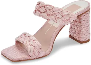 Dolce Vita Paily Pink Raffia Braided Straps Slip On Open Toe Heeled Sandals (Pink Raffia, 15)