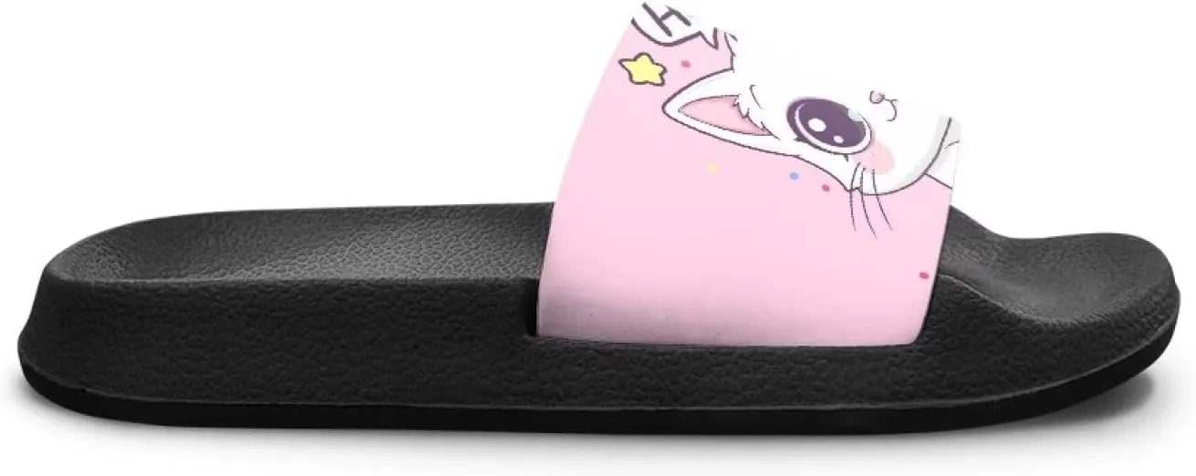 Doojoayie Cute Cat Theme Kids Girls Slide Sandals with Arch Support for Outdoor Play