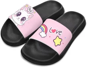 Doojoayie Cute Cat Theme Kids Girls Slide Sandals with Arch Support for Outdoor Play