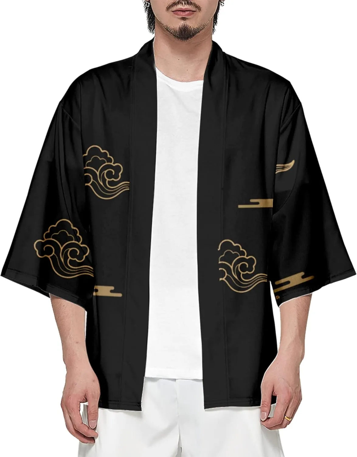 DOSLAVIDA Men's Japanese Kimono Jacket Set Stylish Open Front Coat With Shorts Chinese Style Printed Cardigan Suits